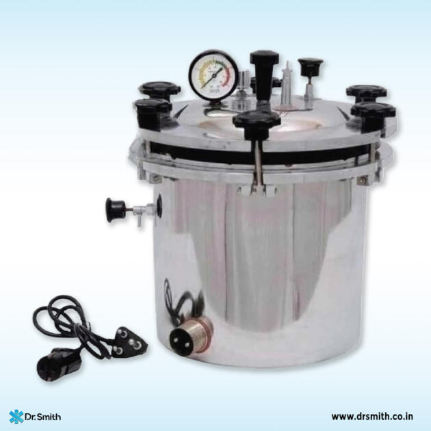 Dr.Smith Vertical Autoclave: Aluminum Mirror Finish with Six Wing Nut Electrical System